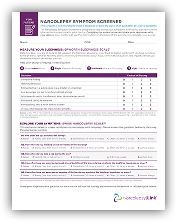 Narcolepsy symptom screener tearpad image